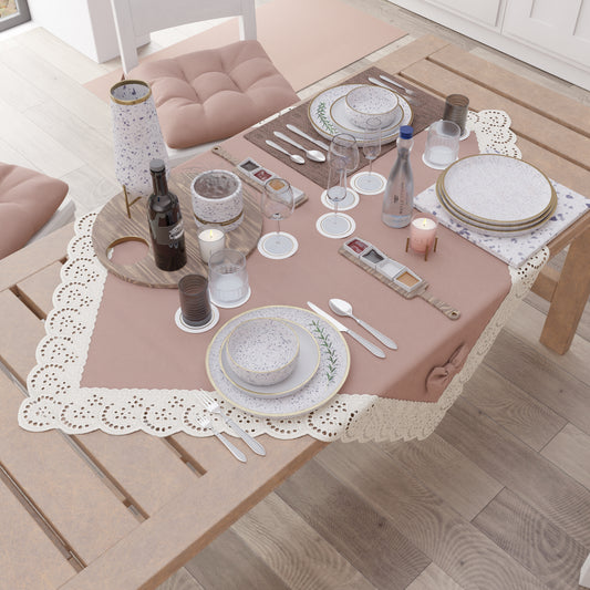 Centrotavola Cucina Elegante Shabby Chic con Pizzo e Fiocchi Cipria