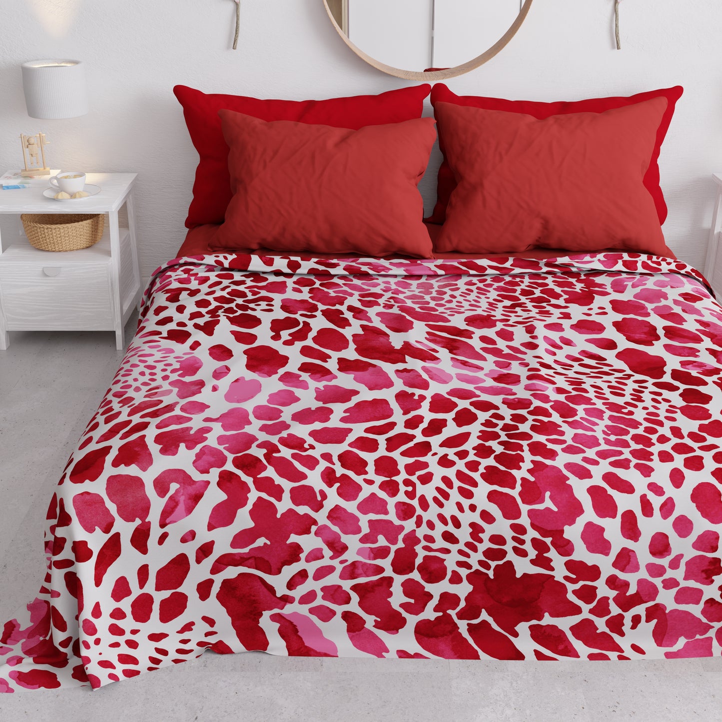 Set Animalier Cobra Rosso Copriletti Estivi + Lenzuola in Cotone + Federa in Stampa Digitale
