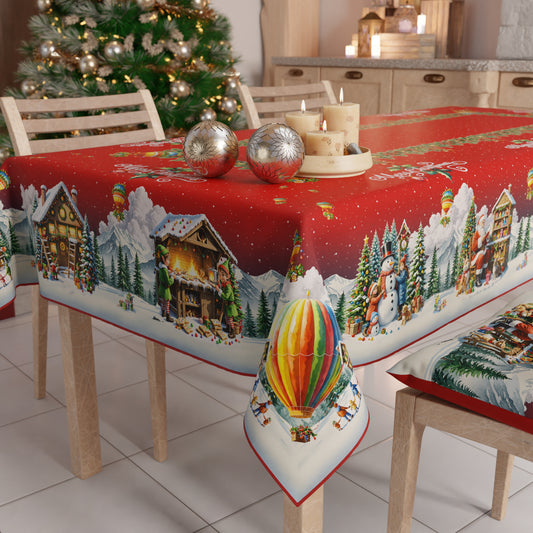 Tovaglia Natalizia Antimacchia Santa Village Copritavolo Natale Made in Italy | PETTI