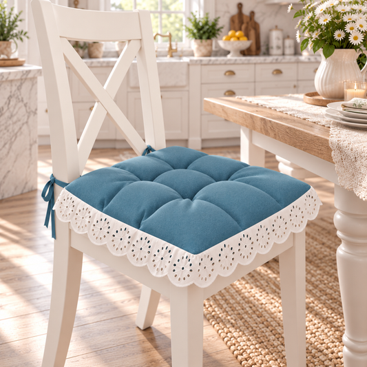 Cuscini per Sedie Quattro Punti in Tinta Unita Shabby Chic con Pizzo San Gallo Avion