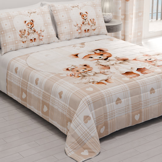 Couvre-lit matelassé printanier et automnal en impression numérique Teddy Love Taupe