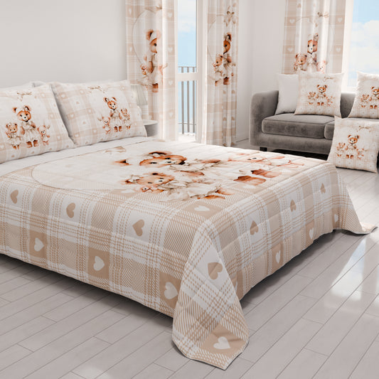 Couvre-lit matelassé printanier et automnal en impression numérique Teddy Love Taupe