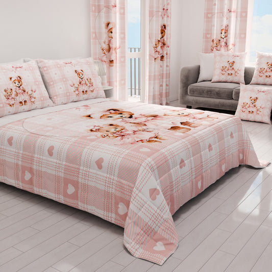 Trapuntino Copriletto Primaverile Autunnale in Stampa Digitale Teddy Love Rosa