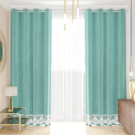 Tenda a Pannello in Velluto per Interni con Anelli e Pizzo Rebrodè, 140x280 cm, Tiffany by Sissy