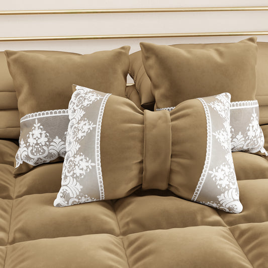 Coussins décoratifs en velours avec volant et dentelle rebrodée 2 pcs, coussins de canapé taupe By Sissy