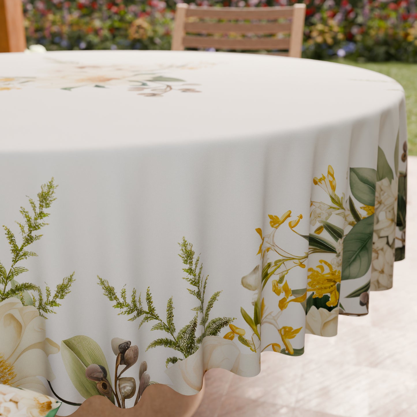 Nappe ronde élégante anti-taches - Idéale pour cuisine et salle à manger - Botanique