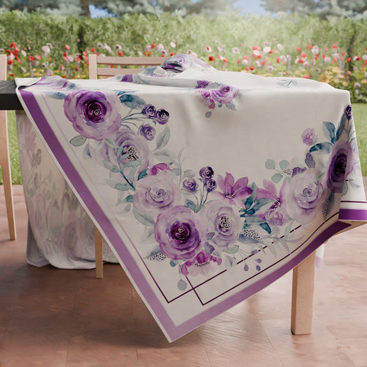 Tovaglia da tavola Antimacchia, Copritavolo da Cucina, Floreale Viola