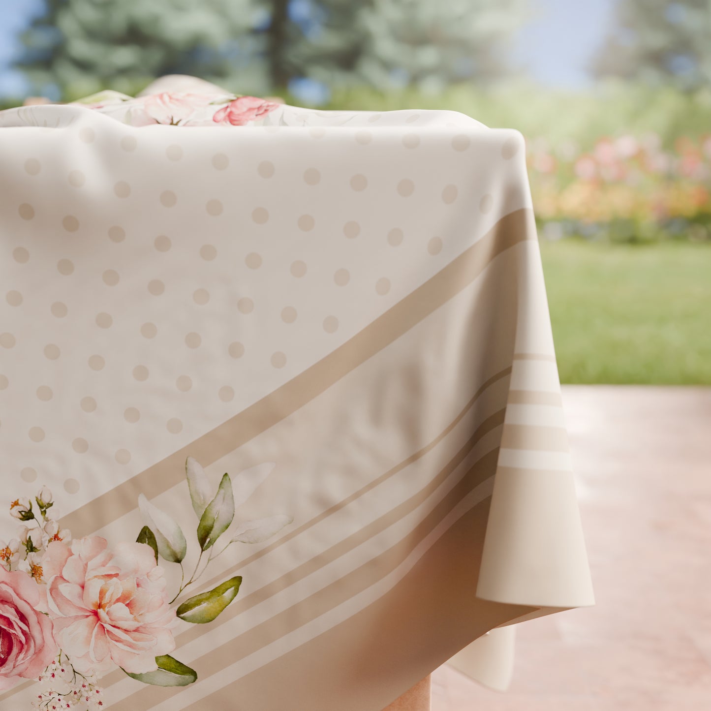 Tovaglia da tavola Antimacchia, Copritavolo da Cucina, Shabby Pois Beige