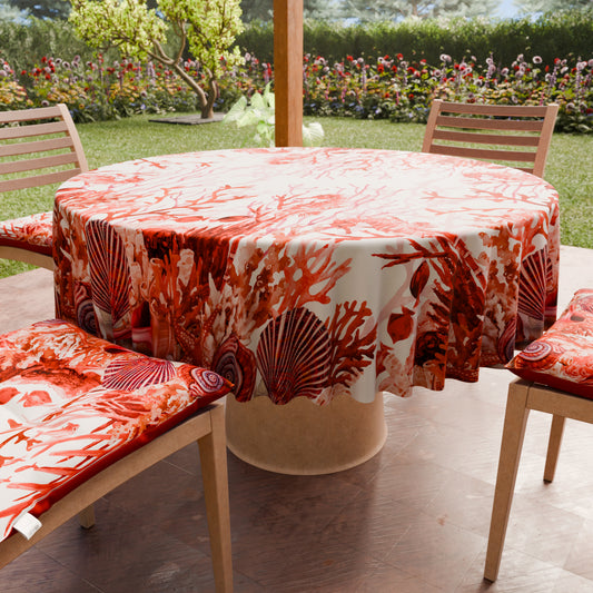 Tovaglia Rotonda Antimacchia Elegante - Ideale per cucina e sala da pranzo - Corallo Rosso