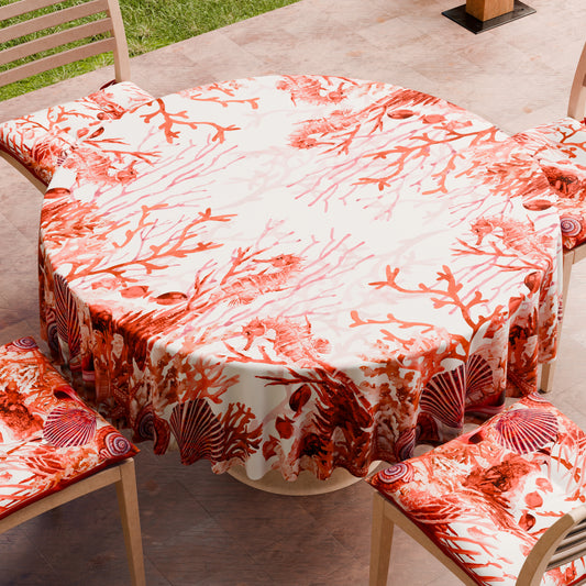 Tovaglia Rotonda Antimacchia Elegante - Ideale per cucina e sala da pranzo - Corallo Rosso