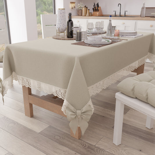 Tovaglia Shabby Chic con Pizzo e Fiocchi Beige Made in Italy | PETTI Artigiani Italiani