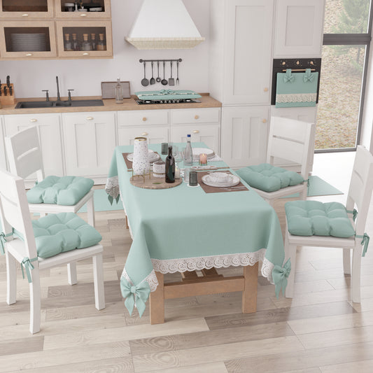 Copriforno Elegante Shabby Chic con Pizzo e Fiocchi Verde Acqua