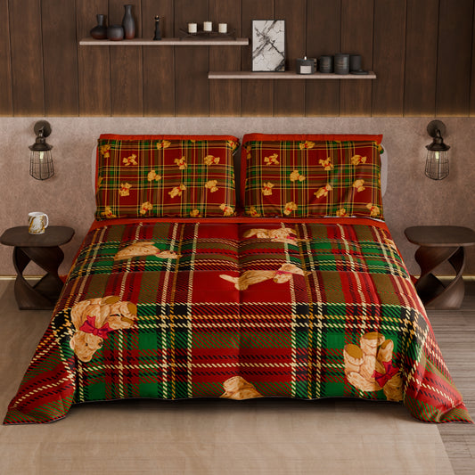 Trapunta Matrimoniale Natale, Singola, Piazza e Mezza Orsetto Tartan