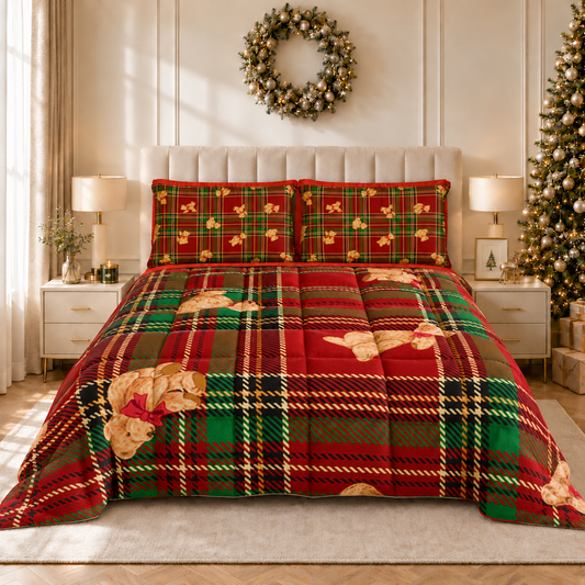 Trapunta Matrimoniale Natale, Singola, Piazza e Mezza Orsetto Tartan