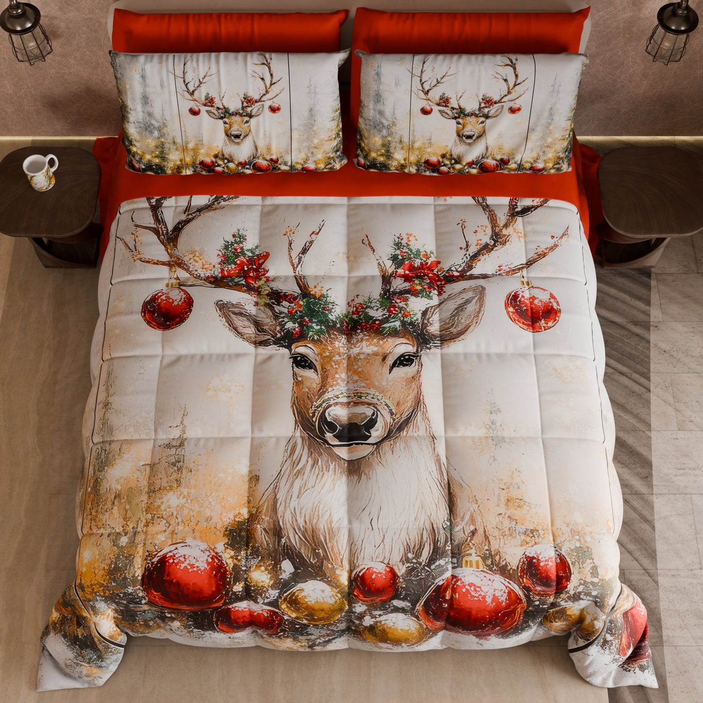 Couette double Noël, Simple, Une place et demie Renne