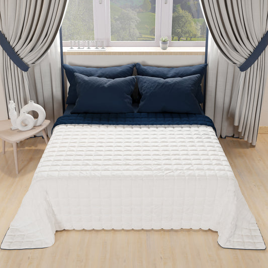 Trapuntino Copriletto Primaverile Autunnale Double Face Blu Bianco
