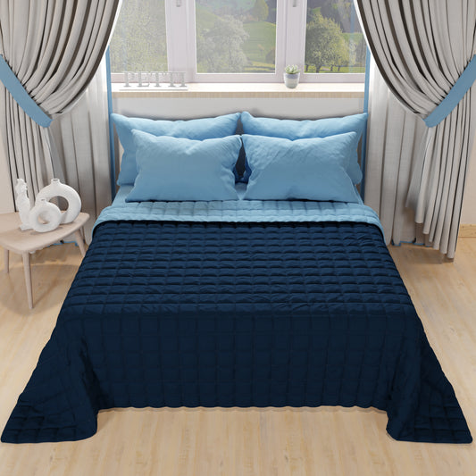 Trapuntino Copriletto Primaverile Autunnale Double Face Celeste Blu