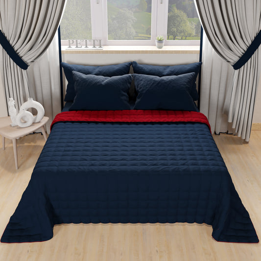 Trapuntino Copriletto Primaverile Autunnale Double Face Blu Bordeaux