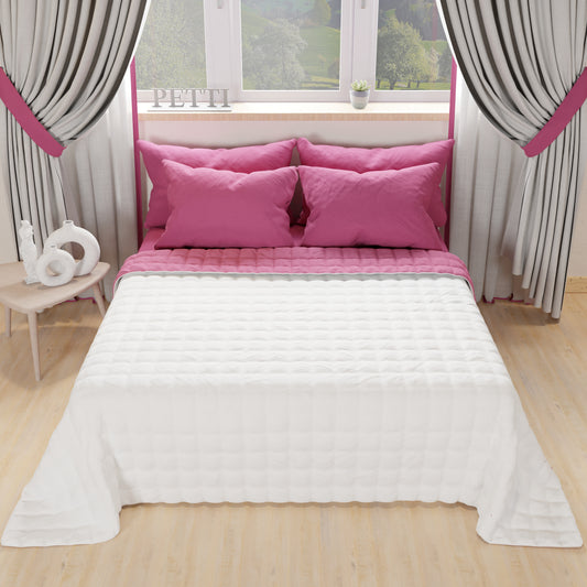 Trapuntino Copriletto Primaverile Autunnale Double Face Fucsia Bianco