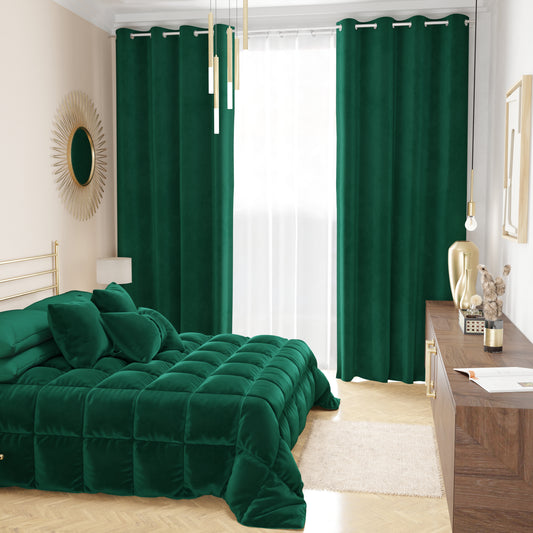 Tenda a Pannello in Velluto per Interni con Anelli, 140x280 cm, Smeraldo