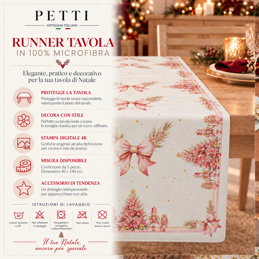 Runner Natalizi, Runner Tavola Natalizio, Tovaglia Runner Natalizia, Runner Cucina Schiaccianoci Rosa