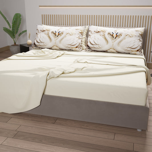 Draps en Coton, Parure de Lit avec Taies d'Oreiller en Impression Numérique Cygnes