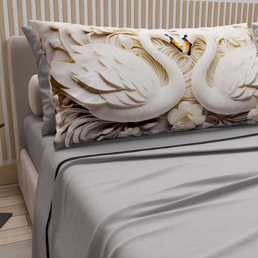 Draps en Coton, Parure de Lit avec Taies d'Oreiller en Impression Numérique Cygnes