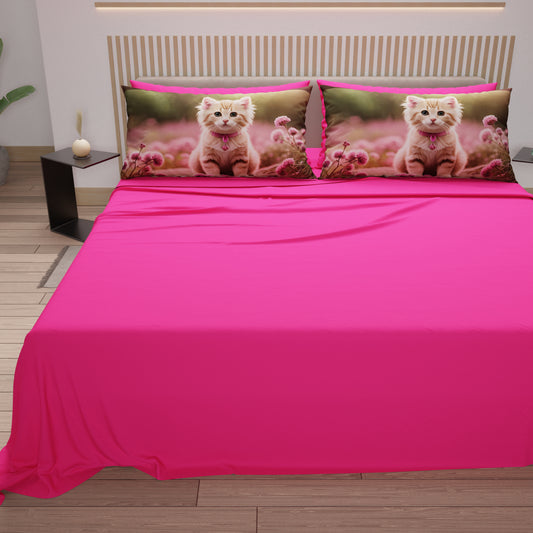 Lenzuola Animali in Cotone, Completo Letto con Federe in Stampa Digitale Cats 12