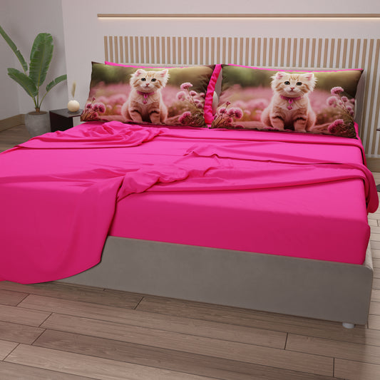 Lenzuola Animali in Cotone, Completo Letto con Federe in Stampa Digitale Cats 12