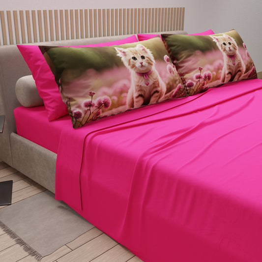 Lenzuola Animali in Cotone, Completo Letto con Federe in Stampa Digitale Cats 12