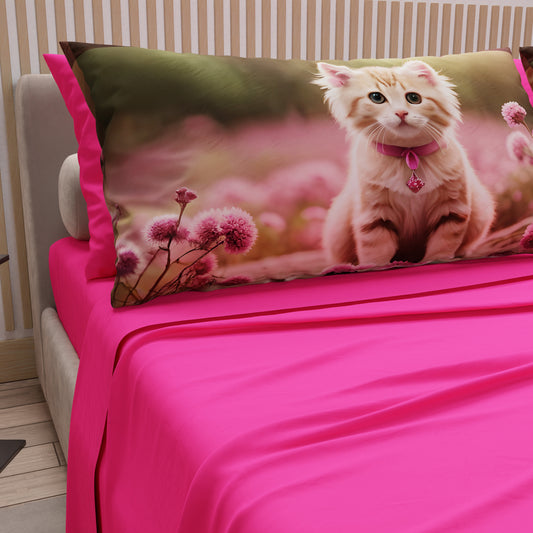 Lenzuola Animali in Cotone, Completo Letto con Federe in Stampa Digitale Cats 12