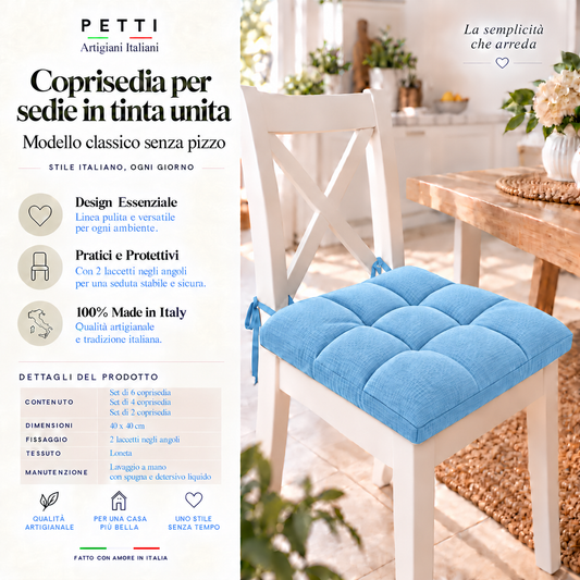 Cuscini per Sedie Coprisedia Shabby Chic Tinta Unita Celeste