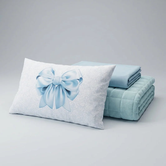 Courtepointe Unie en Velours Ciel + Draps assortis et Taie d'oreiller Digitale