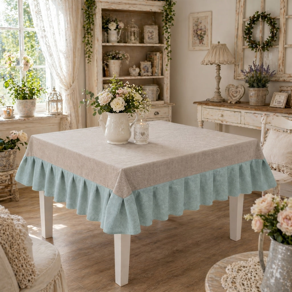Tovaglia da Tavola Waterproof con Volant Grigio Tiffany