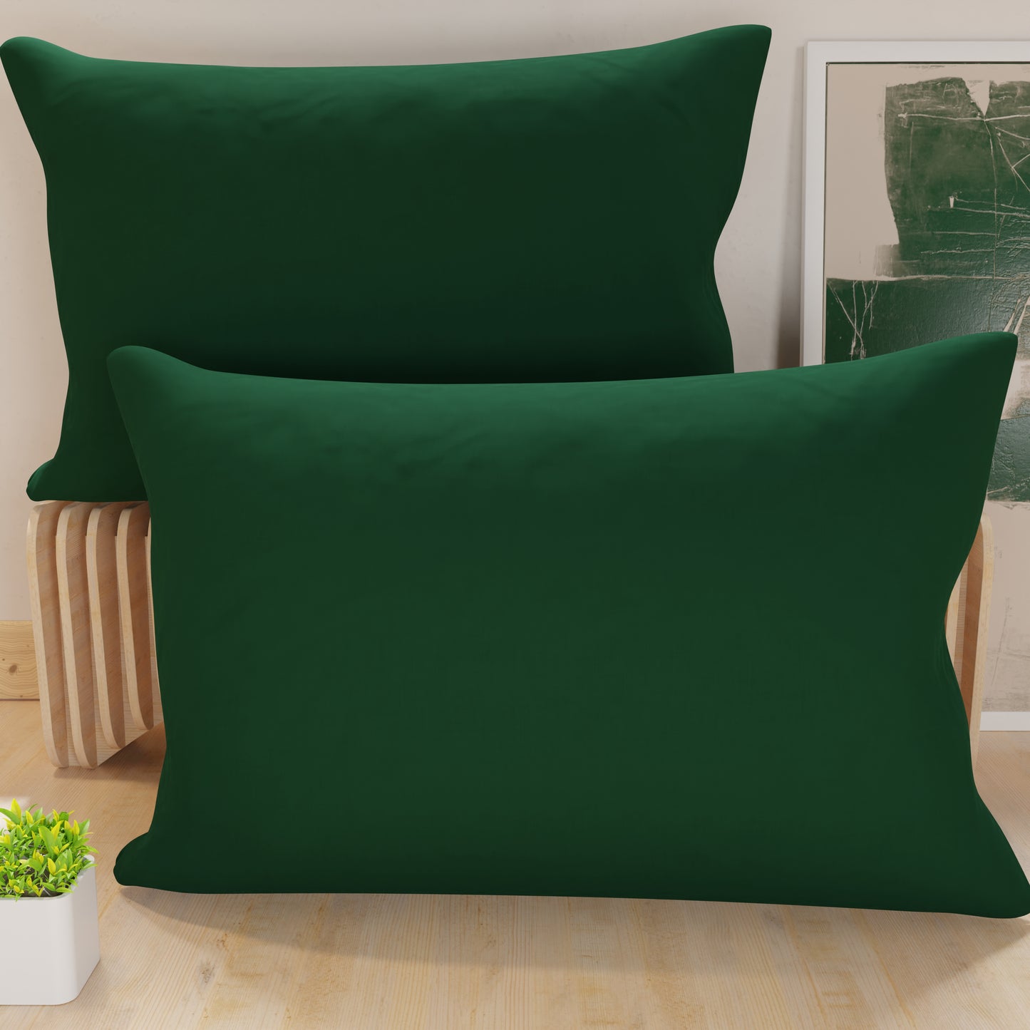 Federe, Coppia Federe, Copricuscini, 100% Microfibra Anallergica, Verde Smeraldo