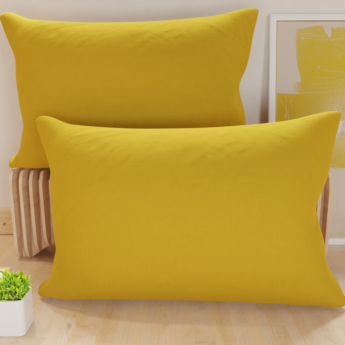 Federe, Coppia Federe, Copricuscini, 100% Microfibra Anallergica, Giallo Ocra