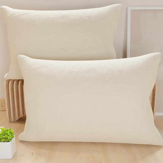 Federe, Coppia Federe, Copricuscini, 100% Microfibra Anallergica, Panna