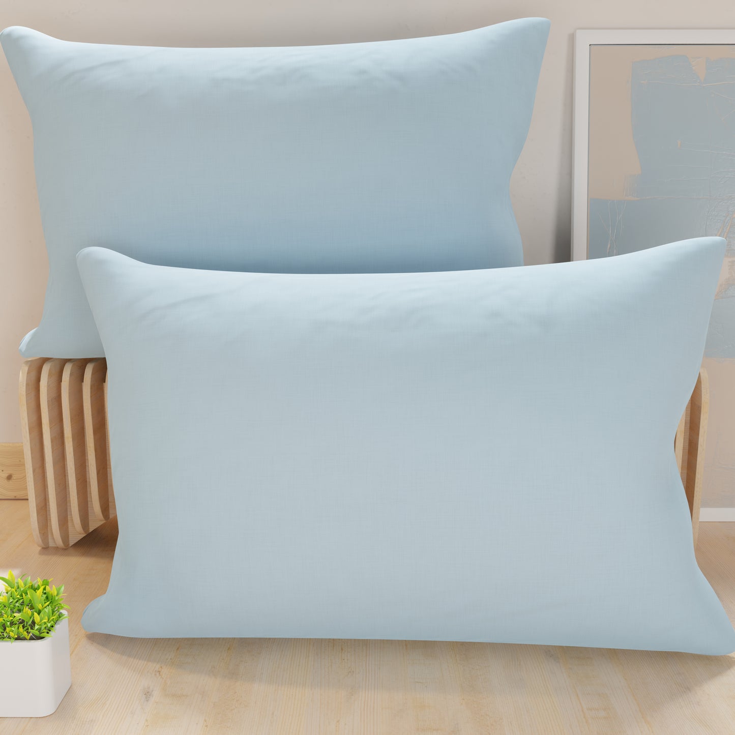 Federe, Coppia Federe, Copricuscini, 100% Microfibra Anallergica, Celeste