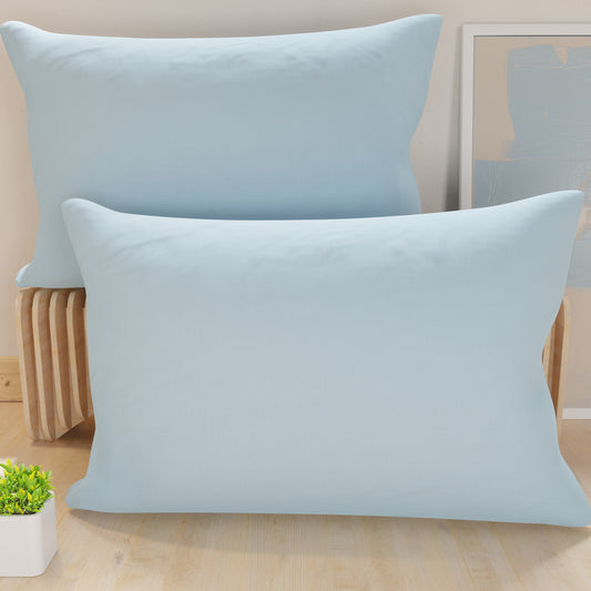 Federe, Coppia Federe, Copricuscini, 100% Microfibra Anallergica, Celeste