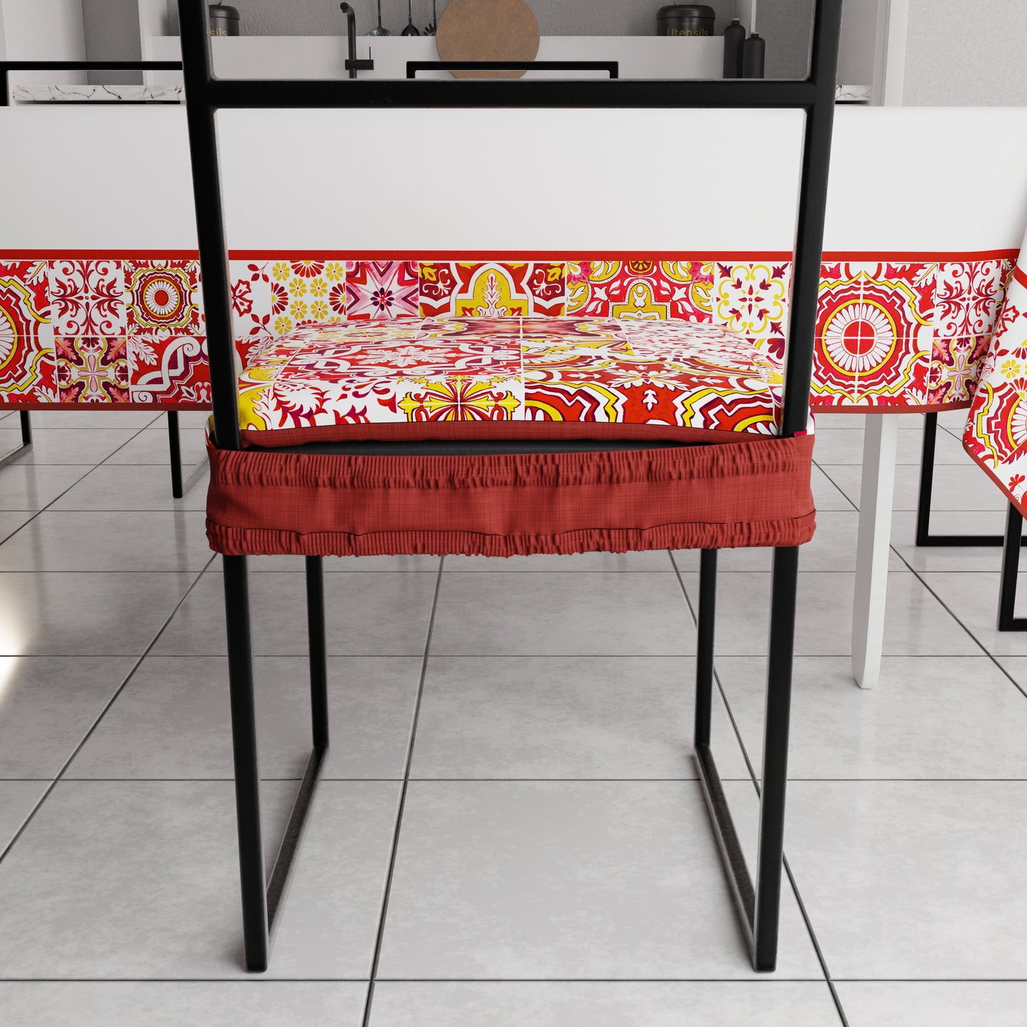 Coussins pour chaises avec élastique, housses de chaise en impression digitale Vietri 02 rouge