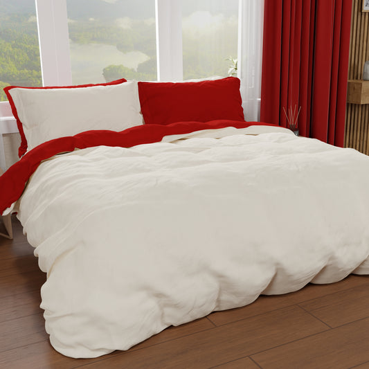Housse de Couette Double, Housse de Couette et Taies d'Oreiller, Crème/Bordeaux