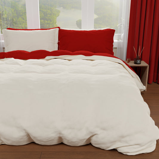 Housse de Couette Double, Housse de Couette et Taies d'Oreiller, Crème/Bordeaux