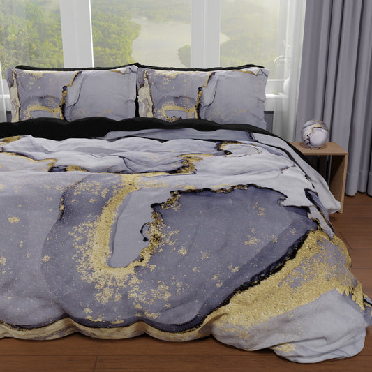 Copripiumino Matrimoniale, Singolo, Una Piazza e Mezza, Marble 04 Grigio Scuro