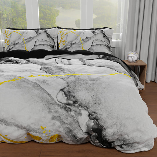 Copripiumino Matrimoniale, Singolo, Una Piazza e Mezza, Marble 06 Grigio Chiaro