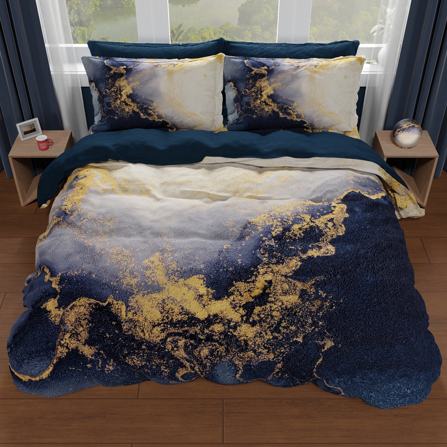 Copripiumino Matrimoniale, Singolo, Una Piazza e Mezza, Marble 08 Blu