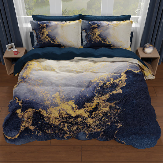 Copripiumino Matrimoniale, Singolo, Una Piazza e Mezza, Marble 08 Blu