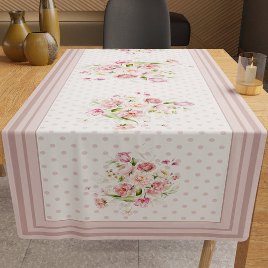 Runner Tavola Antimacchia Shabby Pois Cipria 40x140 cm Made in Italy | PETTI