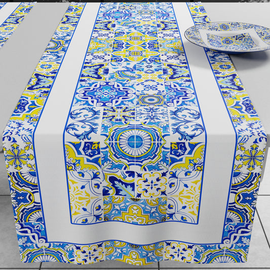 Runner Tavola Geometrico Vietri 02 Blu 40x140 cm Made in Italy | PETTI