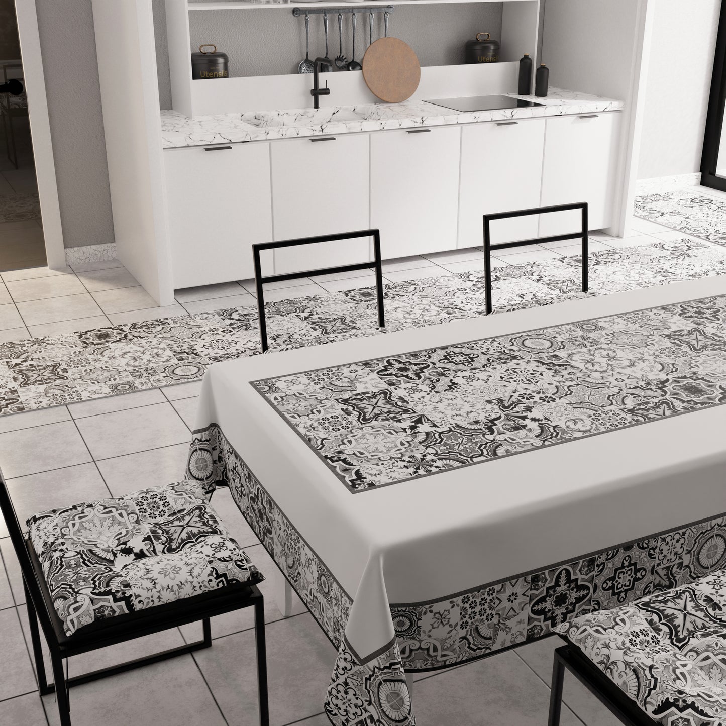 Nappe de table moderne, protège-table de cuisine, Vietri 02 Noir