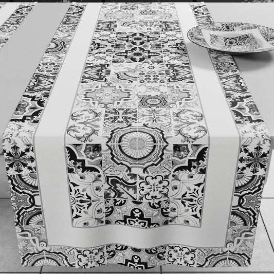 Runner Tavola Geometrico Vietri 02 Nero 40x140 cm Made in Italy | PETTI